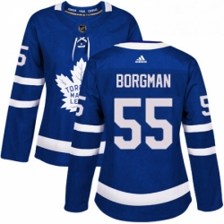 Womens Adidas Toronto Maple Leafs 55 Andreas Borgman Authentic Royal Blue Home NHL Jersey 