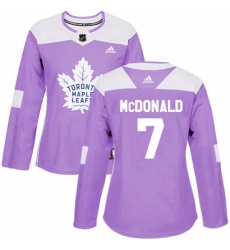 Womens Adidas Toronto Maple Leafs 7 Lanny McDonald Authentic Purple Fights Cancer Practice NHL Jersey 