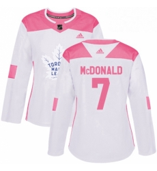 Womens Adidas Toronto Maple Leafs 7 Lanny McDonald Authentic WhitePink Fashion NHL Jersey 