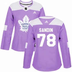 Womens Adidas Toronto Maple Leafs 78 Rasmus Sandin Authentic Purple Fights Cancer Practice NHL Jersey 