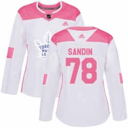 Womens Adidas Toronto Maple Leafs 78 Rasmus Sandin Authentic White Pink Fashion NHL Jersey 