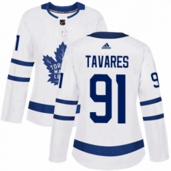 Womens Adidas Toronto Maple Leafs 91 John Tavares Authentic White Away NHL Jersey 