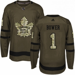 Youth Adidas Toronto Maple Leafs 1 Johnny Bower Authentic Green Salute to Service NHL Jersey 