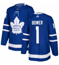 Youth Adidas Toronto Maple Leafs 1 Johnny Bower Authentic Royal Blue Home NHL Jersey 