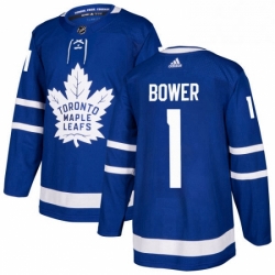 Youth Adidas Toronto Maple Leafs 1 Johnny Bower Authentic Royal Blue Home NHL Jersey 