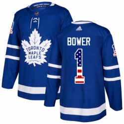 Youth Adidas Toronto Maple Leafs 1 Johnny Bower Authentic Royal Blue USA Flag Fashion NHL Jersey 