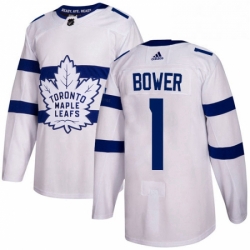 Youth Adidas Toronto Maple Leafs 1 Johnny Bower Authentic White 2018 Stadium Series NHL Jersey 