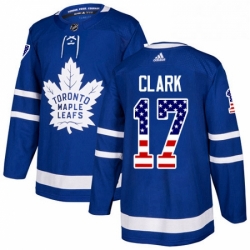 Youth Adidas Toronto Maple Leafs 17 Wendel Clark Authentic Royal Blue USA Flag Fashion NHL Jersey 