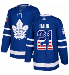 Youth Adidas Toronto Maple Leafs 21 Bobby Baun Authentic Royal Blue USA Flag Fashion NHL Jersey 