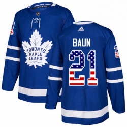 Youth Adidas Toronto Maple Leafs 21 Bobby Baun Authentic Royal Blue USA Flag Fashion NHL Jersey 