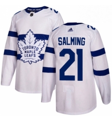 Youth Adidas Toronto Maple Leafs 21 Borje Salming Authentic White 2018 Stadium Series NHL Jersey 