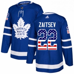 Youth Adidas Toronto Maple Leafs 22 Nikita Zaitsev Authentic Royal Blue USA Flag Fashion NHL Jersey 