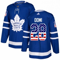 Youth Adidas Toronto Maple Leafs 28 Tie Domi Authentic Royal Blue USA Flag Fashion NHL Jersey 