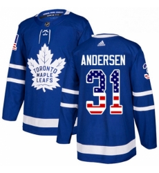 Youth Adidas Toronto Maple Leafs 31 Frederik Andersen Authentic Royal Blue USA Flag Fashion NHL Jersey 
