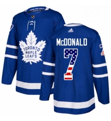 Youth Adidas Toronto Maple Leafs 7 Lanny McDonald Authentic Royal Blue USA Flag Fashion NHL Jersey 