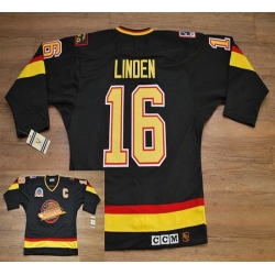 Canucks #16 Trevor Linden Stitched Black CCM Throwback Vintage NHL Jersey