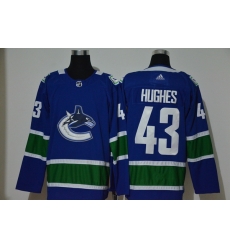 Men Vancouver Canucks 43 Quinn Hughes Blue Adidas Jersey