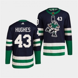 Men Vancouver Canucks 43 Quinn Hughes Navy 2022 Reverse Retro Stitched Jersey