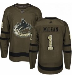 Mens Adidas Vancouver Canucks 1 Kirk Mclean Premier Green Salute to Service NHL Jersey 