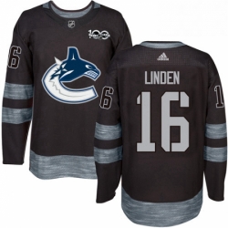 Mens Adidas Vancouver Canucks 16 Trevor Linden Authentic Black 1917 2017 100th Anniversary NHL Jersey 