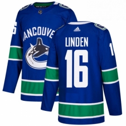 Mens Adidas Vancouver Canucks 16 Trevor Linden Authentic Blue Home NHL Jersey 