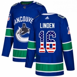 Mens Adidas Vancouver Canucks 16 Trevor Linden Authentic Blue USA Flag Fashion NHL Jersey 