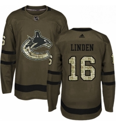 Mens Adidas Vancouver Canucks 16 Trevor Linden Authentic Green Salute to Service NHL Jersey 