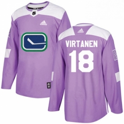 Mens Adidas Vancouver Canucks 18 Jake Virtanen Authentic Purple Fights Cancer Practice NHL Jersey 