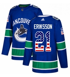 Mens Adidas Vancouver Canucks 21 Loui Eriksson Authentic Blue USA Flag Fashion NHL Jersey 