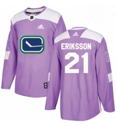 Mens Adidas Vancouver Canucks 21 Loui Eriksson Authentic Purple Fights Cancer Practice NHL Jersey 