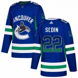 Mens Adidas Vancouver Canucks 22 Daniel Sedin Authentic Blue Drift Fashion NHL Jersey 