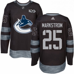 Mens Adidas Vancouver Canucks 25 Jacob Markstrom Authentic Black 1917 2017 100th Anniversary NHL Jersey 