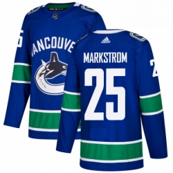 Mens Adidas Vancouver Canucks 25 Jacob Markstrom Authentic Blue Home NHL Jersey 