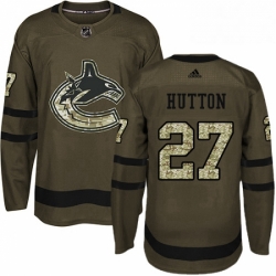 Mens Adidas Vancouver Canucks 27 Ben Hutton Authentic Green Salute to Service NHL Jersey 