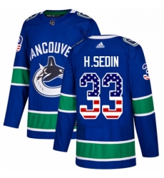Mens Adidas Vancouver Canucks 33 Henrik Sedin Authentic Blue USA Flag Fashion NHL Jersey 