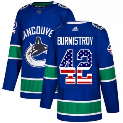 Mens Adidas Vancouver Canucks 42 Alex Burmistrov Authentic Blue USA Flag Fashion NHL Jersey 