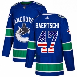 Mens Adidas Vancouver Canucks 47 Sven Baertschi Authentic Blue USA Flag Fashion NHL Jersey 