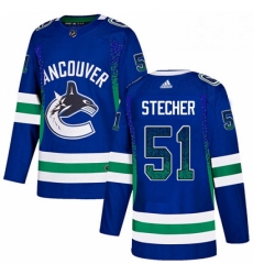 Mens Adidas Vancouver Canucks 51 Troy Stecher Authentic Blue Drift Fashion NHL Jersey 