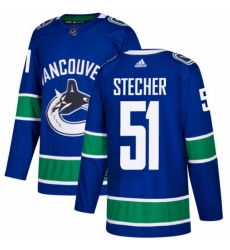 Mens Adidas Vancouver Canucks 51 Troy Stecher Premier Blue Home NHL Jersey 