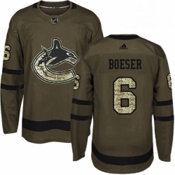 Mens Adidas Vancouver Canucks 6 Brock Boeser Authentic Green Salute to Service NHL Jersey 