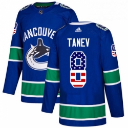 Mens Adidas Vancouver Canucks 8 Christopher Tanev Authentic Blue USA Flag Fashion NHL Jersey 