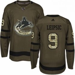 Mens Adidas Vancouver Canucks 9 Brendan Leipsic Premier Green Salute to Service NHL Jersey 