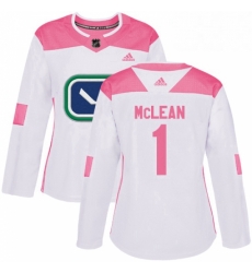 Womens Adidas Vancouver Canucks 1 Kirk Mclean Authentic WhitePink Fashion NHL Jersey 