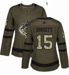 Womens Adidas Vancouver Canucks 15 Derek Dorsett Authentic Green Salute to Service NHL Jersey 