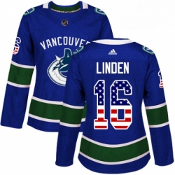 Womens Adidas Vancouver Canucks 16 Trevor Linden Authentic Blue USA Flag Fashion NHL Jersey 