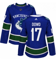 Womens Adidas Vancouver Canucks 17 Nic Dowd Authentic Blue Home NHL Jerse