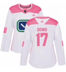 Womens Adidas Vancouver Canucks 17 Nic Dowd Authentic White Pink Fashion NHL Jersey 