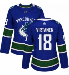 Womens Adidas Vancouver Canucks 18 Jake Virtanen Authentic Blue Home NHL Jersey 