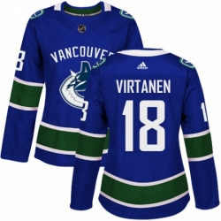 Womens Adidas Vancouver Canucks 18 Jake Virtanen Authentic Blue Home NHL Jersey 