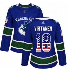 Womens Adidas Vancouver Canucks 18 Jake Virtanen Authentic Blue USA Flag Fashion NHL Jersey 